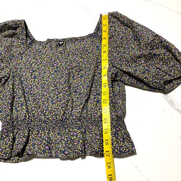 Uniqlo Cotton Printed Peasant Cropped Balloon Short Sleeve Blouse Size XS - Picture 8 of 11
